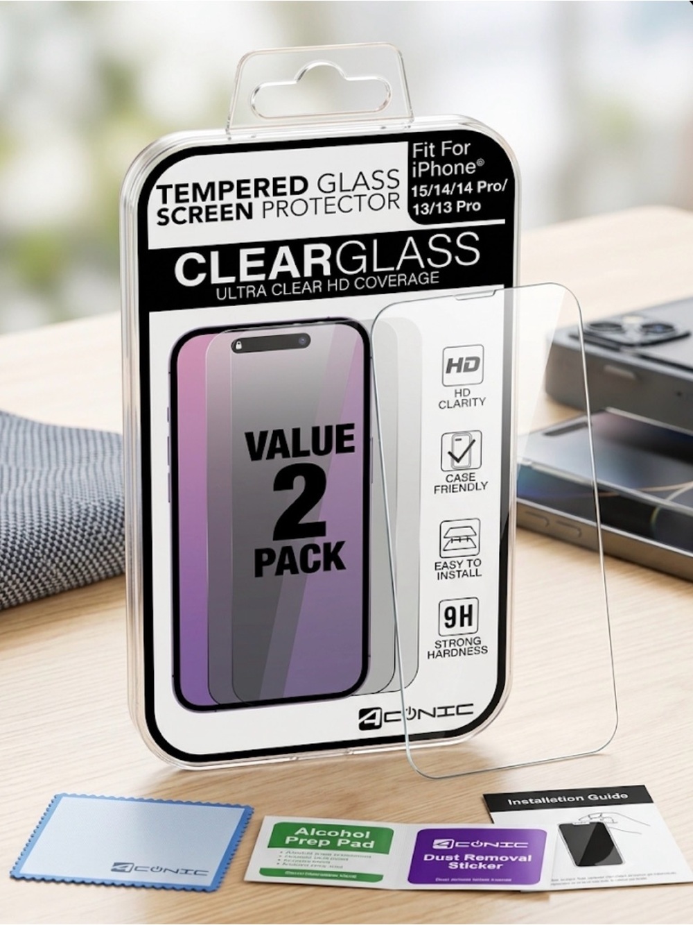 CLEARGLASS Tempered Glass Screen Protector for iPhone - Clear, 2 Pack
